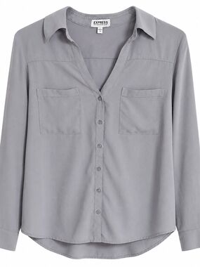 Express Portofino Gray Button Down Blouse Business Casual Y2K Workwear Shirt